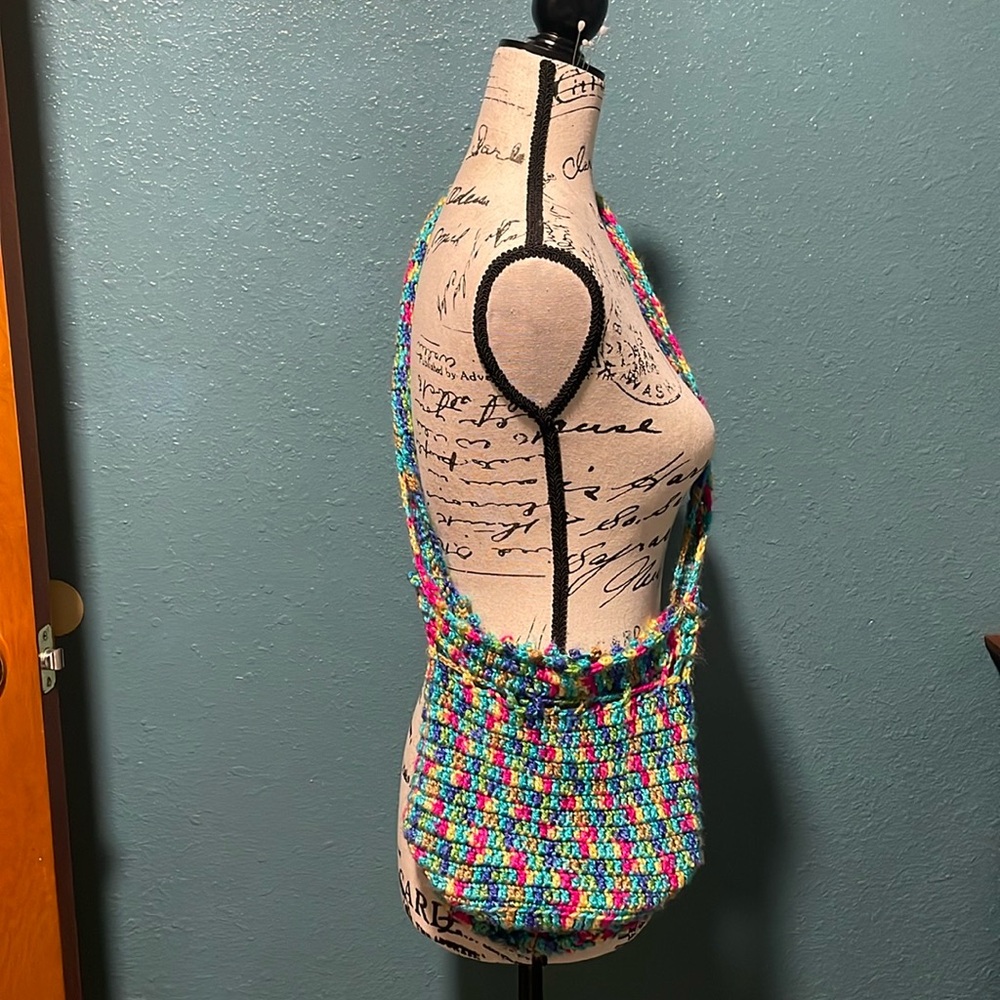 Hand Crochet multi colored cotton yarn- crossbody bucket/hobo bag.